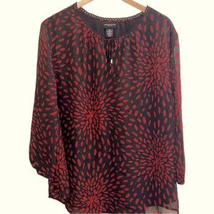 LIZ CLAIBORNE Career Size XXL Red Black Metallic 3/4 Sleeve top Lined EUC